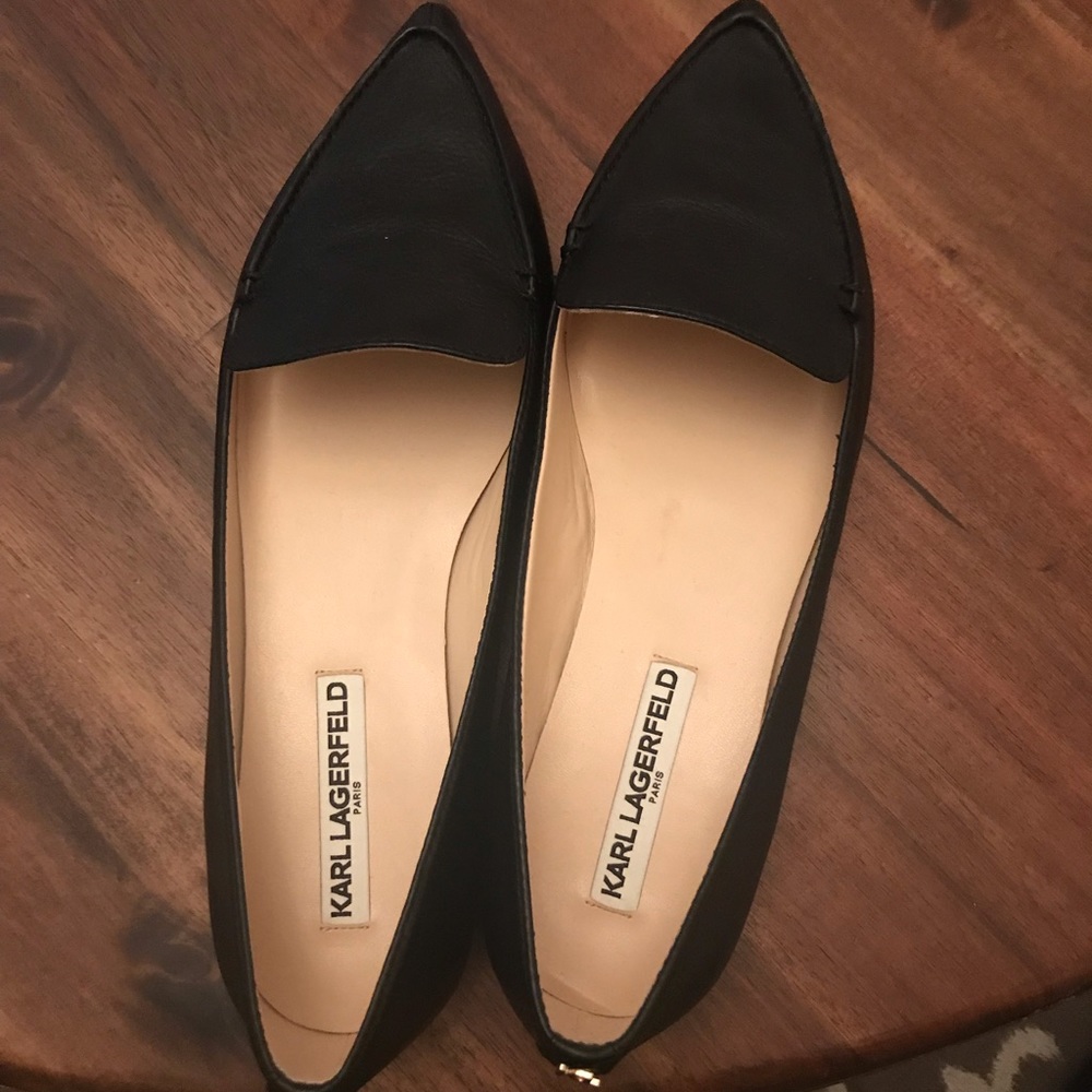 Karl lagerfeld black leather pointy flats